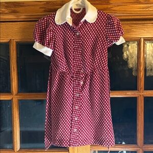 Vintage handmade Burgundy and White Checkered Dress with Collar